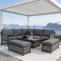 Ensemble de salon d'extérieur d'angle pour la côte australienne avec structure en aluminium, coussins personnalisables et table basse pour terrasse en bord de mer