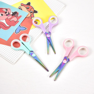 Titanium Plated Student Scissors Stainless Steel Craft Kids Art Office Supplies Pink Purple V Shaped - Product Image 1