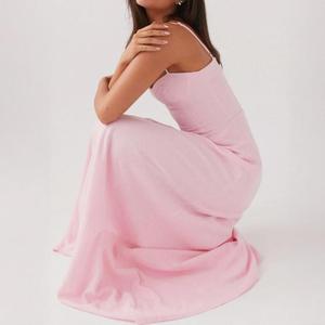 Customized Women A-Line Flare Backless Sleeveless Halter Collar Solid Color Pink Cotton Linen Clothes Maxi Long <strong>Dress</strong> Plus Size - Product Image 6