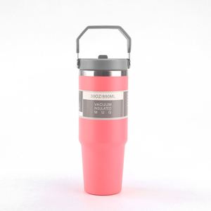 Gobelet isotherme en acier inoxydable noir mat avec poignée portable et couvercle rabattable 890 ml, tasse de voyage thermique, impression personnalisée disponible - Product Image 3