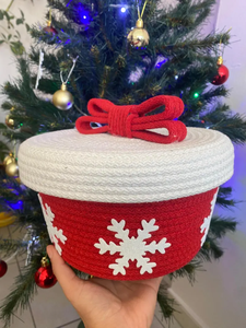 Décoration <span class=keywords><strong>de</strong></span> <span class=keywords><strong>neige</strong></span> blanche cadeaux <span class=keywords><strong>de</strong></span> vacances <span class=keywords><strong>de</strong></span> Noël organisateur <span class=keywords><strong>de</strong></span> stockage <span class=keywords><strong>de</strong></span> bureau couleurs personnalisées arc rouge paniers <span class=keywords><strong>de</strong></span> rangement en corde <span class=keywords><strong>de</strong></span> coton tissé à la main - Product Image 6