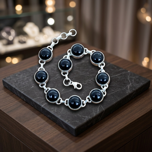 Bracelet en argent sterling 925 avec perles en forme de boule, pierre précieuse onyx noir, style religieux vintage, unisexe, classique, à porter au quotidien - Product Image 3