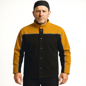 Veste de travail noire et moutarde avec col montant et fermeture boutonnée pour usage industriel - Product Image 2