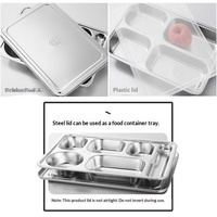 Assiette carrée en acier inoxydable 304 avec couvercle, pour préparation de repas, stockage alimentaire, compatible micro-ondes