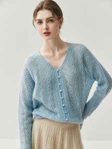 Herbalife Yarn 75% Cachemira 25% Mulberry Silk Knitted Winter <span class=keywords><strong>Long</strong></span> Front Logo Mujer Cuello en V Thin Cardigan Sweater Coat - Product Image 5