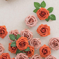 Coffret de fleurs artificielles orange brûlée et taupe chaud 25 pièces roses réelles pour centres de table et décorations de mariage