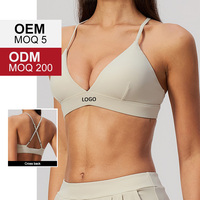Soutien-gorge de sport respirant et extensible à séchage rapide, coupe ajustée, dos croisé, col en V en tissu brossé FWX8793-1 pour la course et la gym