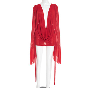 <span class=keywords><strong>Robe</strong></span> courte transparente drapée à manches longues pour femme, <span class=keywords><strong>dos</strong></span> ouvert avec détail de nœud, idéale pour les soirées en club et les festivals - Sehe Fashion - Product Image 5