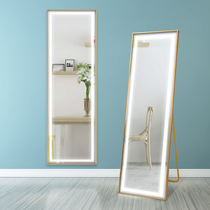 Miroir sur pied en gros, pleine longueur, LED à éclairage frontal, cadre doré, commande tactile, support en A, mural, pour chambre à coucher, moderne - Product Image 1
