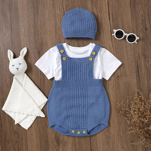 ชุดรอมเปอร์เด็กถักนิตติ้ง 2 ชิ้น พร้อมหมวก ชุดเสื้อผ้าเด็ก ยี่ห้อ Mimixiong ขายส่ง - Product Image 2