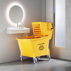 Chariot <span class=keywords><strong>de</strong></span> nettoyage avec essoreuse <span class=keywords><strong>à</strong></span> serpillière manuelle, roues silencieuses en plastique épais pour hôtel, restaurant, magasin, usage commercial - Product Image 1