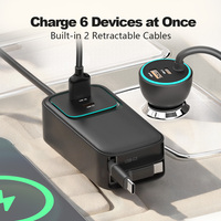 Nuevo Cargador de Coche Retráctil 6 en 1, Cargador de Coche de Alta Potencia de 135 W, Adaptador de Carga Rápida USB C, Accesorios para Coche para iPhone y Galaxy