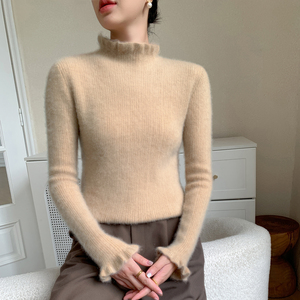 Nouveau pull en cachemire fin pour <span class=keywords><strong>femme</strong></span>, col semi-montant, tricot ajusté, à porter en dessous. - Product Image 3