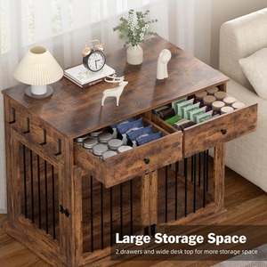 Modernes Bauernhaus-Hundekäfig-Möbelstück aus Holz mit Doppeltüren, 2 Schubladen, Mehrzweck-Haustierhaus für mittelgroße bis große Hunde, Metall - Product Image 2