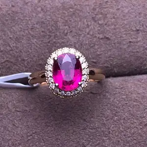 vintage simple gemstone diamond jewelry model 18k gold 1.8ct natural red tourmaline finger ring for women