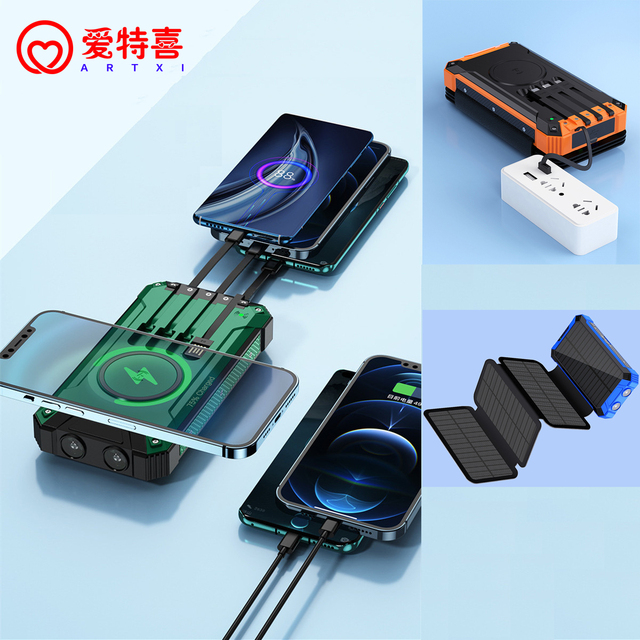 Newest 2025 Hot Selling Portable Powerbanks External Wireless Solar Powerbank 20000mah Built-In 4 Cables Power Bank Solar