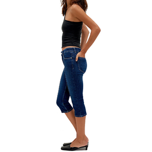 Jeans Capri de Cintura Baja para Mujer, Ajustados, de Mezclilla Sólida, Transpirables, Elásticos, Estilo Casual de Verano, Pantalones Cortos - Product Image 4