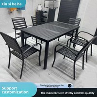 Tables et chaises d'extérieur pour salon de thé et café Courtyard, en plastique et bois, ensembles de repas pour barbecue, design minimaliste et moderne
