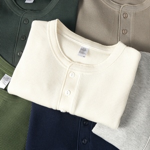 Camiseta <span class=keywords><strong>Henley</strong></span> de Manga Larga para <span class=keywords><strong>Hombre</strong></span>, Estilo Vintage, Color Caqui, Tejido Waffle, 100% Algodón, Estilo Americano, Corte Holgado, Tejido de Punto, Talla Grande - Product Image 3