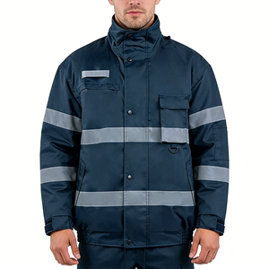 Parka de travail personnalisée pour homme en polyester/nylon, isolée, coupe-vent, imperméable, chaude, réfléchissante, avec fermeture éclair de sécurité, économique pour le travail extérieur - Product Image 2