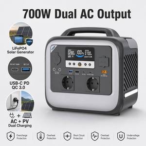 Estación de Energía Portátil de 700W, Generador Solar con Doble Salida AC, USB-C PD 3.0, LED, para Camping, Hogar y Exteriores - Product Image 1