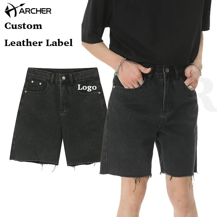 Wholesale Vintage Washed Black Loose jorts manufacturers custom Low Rise Jorts baggy Distressed Raw Edges jean jorts shorts men