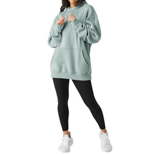 Özel giyim üreticisi huni boyun Hoodie kadınlar güz kış kanguru cep kazak gevşek tunik büyük beden kazak Tops - Product Image 2