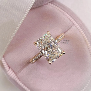 <span class=keywords><strong>Bague</strong></span> d'anniversaire en moissanite taille radiant 5.0 CT, plaquée <span class=keywords><strong>or</strong></span> <span class=keywords><strong>jaune</strong></span> 14K, <span class=keywords><strong>bague</strong></span> de fiançailles <span class=keywords><strong>solitaire</strong></span>, <span class=keywords><strong>bague</strong></span> de promesse de mariage - Product Image 2