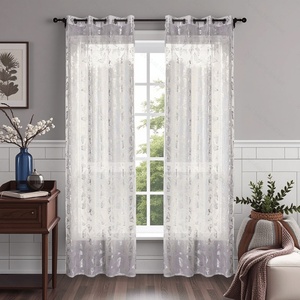 Tende Trasparenti di Lusso con Stampa Floreale in Rilievo Argentato, Stile Nordico Perforato, Semi-Oscuranti, Personalizzabili, Filtranti la Luce - Product Image 1
