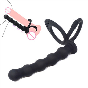 Cock Cage Penis Ring Delay Ejaculation Silicone Dual Cock Ring Anal Toy Butt Plug for Couples