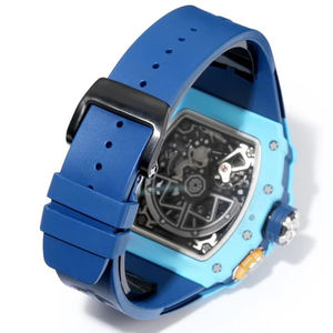 Reloj Mecánico de Hombre de Alta Gama, Diseño Moderno de Dos Tonos, Caja Azul Claro y Azul Oscuro, Esfera Abierta, Estilo Casual y Elegante - Product Image 6