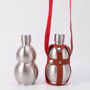 Gourde en acier inoxydable à paroi simple en forme de calebasse 250ml 500ml 1500ml Bouteille de vin portable avec housse en cuir en option - Product Image 5