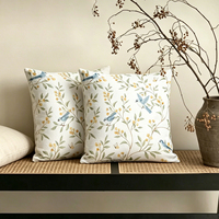 Housse de coussin décorative de qualité supérieure avec imprimé floral vintage et oiseaux, 45x45cm - Housse de coussin douce pour canapé, salon, chambre à coucher