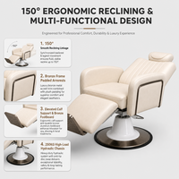 Fauteuil de Barbier Inclinable Crème Blanc en Cuir PU avec Coutures Verticales et Appui-tête Ovale pour Salons de Coiffure et Studios de Soins Capillaires