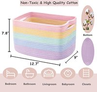 Ensemble de 4 paniers de rangement rectangulaires en corde de coton arc-en-ciel tressée avec poignées pour le rangement des jouets de la crèche, pour bébé fille