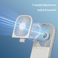 Ventilateur de cou 4-en-1 avec miroir, 3 vitesses, support de téléphone portable de bureau, pliable, rechargeable par USB, 3 couleurs, vente en gros OEM
