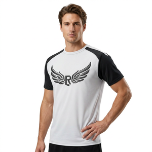 เสื้อยืดแขนราแกลนสีขาวดำสำหรับผู้ชาย ผ้าโพลีเอสเตอร์ 100% แห้งเร็ว ทรงปกติ คอกลม ลำลอง สีพื้น ดีไซน์แบบบล็อกสี - Product Image 3