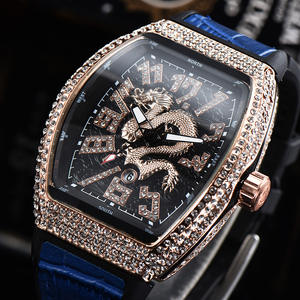 Top Luxury High-end Men Tonneau Leather Band Quartz Watch Diamond Bezel Man Jewelry <b>Clock</b> for Men - Product Image 4