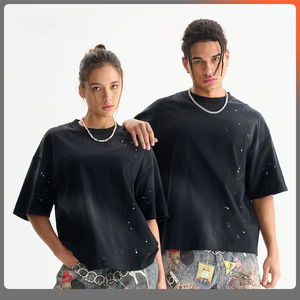 T-shirt da uomo personalizzata <span class=keywords><strong>a</strong></span> maniche corte, girocollo, in cotone 100%, <span class=keywords><strong>a</strong></span> <span class=keywords><strong>pois</strong></span>, vestibilità ampia, stile streetwear - Product Image 2