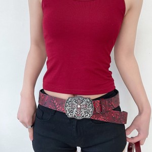 Cinturones de Diseñador, <span class=keywords><strong>Cinturón</strong></span> Y2K, Cinturones Vintage para <span class=keywords><strong>Mujer</strong></span>, Hebilla Cruzada Ornamentada, Patrón Floral, <span class=keywords><strong>Rojo</strong></span>, Accesorio de Moda para Conjuntos Modernos - Product Image 2