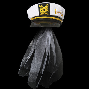Chapeau <span class=keywords><strong>de</strong></span> marin brodé SOLPOP pour mariée et marié, avec voile, idéal pour enterrement <span class=keywords><strong>de</strong></span> vie <span class=keywords><strong>de</strong></span> jeune fille, fête nautique, plage, <span class=keywords><strong>bateau</strong></span>, ou costume <span class=keywords><strong>de</strong></span> future mariée - Product Image 5