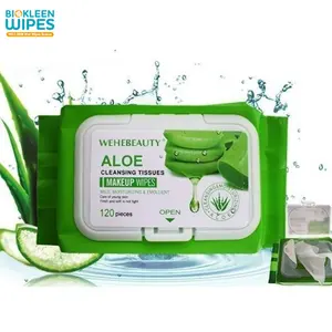 Biokleen OEM 120 pcs Private Label Aloe Vitamin E Face Cleansing Wipes Gentle Facial Cleansing Makeup Remover Wet Wipes