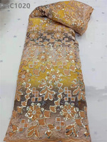 Tissu en velours brodé avec dentelle et paillettes, matière polyester élastique pour robes de mariée et tenues de soirée (Chine/GUA)