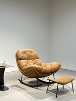 Fauteuil pivotant moderne et écologique avec revêtement en cuir silicone et tissu chenille pour salon
