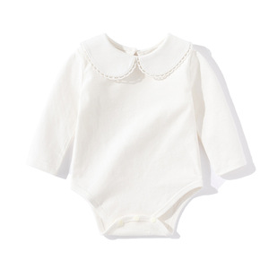 Venta al por Mayor <span class=keywords><strong>de</strong></span> Monos <span class=keywords><strong>de</strong></span> Invierno para Bebés Niñas Lanye, Blancos Lisos, 100% Algodón, Tejido <span class=keywords><strong>de</strong></span> Punto, Cuello con Botones, Manga Larga - Product Image 1