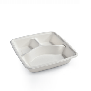 Plateau jetable en papier de pulpe blanc avec logo OEM, compostable, 9 pouces, 3 compartiments, pour aliments - Product Image 1