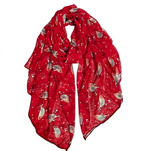Pañuelo de Voile con Estampado de Pájaro Rojo para Mujer, Chal Largo y Ligero, Cubre Hombros, Hijab, Primavera Invierno - Product Image 2