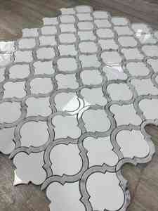 Mosaico Moderno a Forma di Lanterna in Marmo Bianco di <span class=keywords><strong>Thassos</strong></span> e Carrara Lucidato, Spessore 8MM, 305x305mm, per Cucina, Bagno e Rivestimento Hotel - Product Image 3