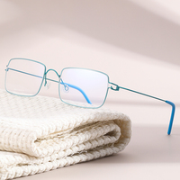 Monturas de Gafas Cuadradas de Acero Inoxidable Color Azul Menta, con Protección Anti-luz Azul, Modernas, Elegantes y Lindas, con Estuche