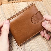 Dompet Kulit Sapi Asli Vintage untuk Pria, Organizer Kartu Besar, Dompet Kulit Sapi Pendek Kasual untuk Pria